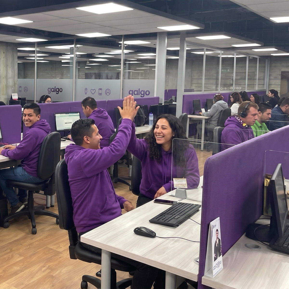 Galgo teammates high-fiving at the office